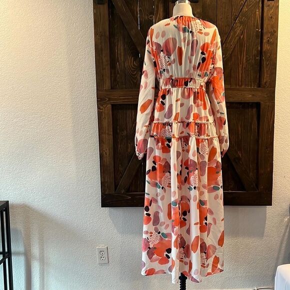 Puff Sleeve Floral Maxi Bohemian V Neck Tiered Casual Tiered Summer Maxi - Picture 7 of 16